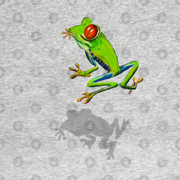 Green Red eyed tree frog in 3d -  optical illusion rain forest science fiction gift Lizard dragon zoology by Artonmytee